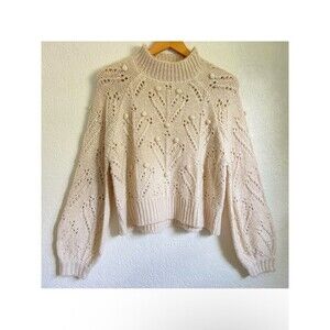 Revolve Silverflint Cream Wool Blend Pom Pom Sweater